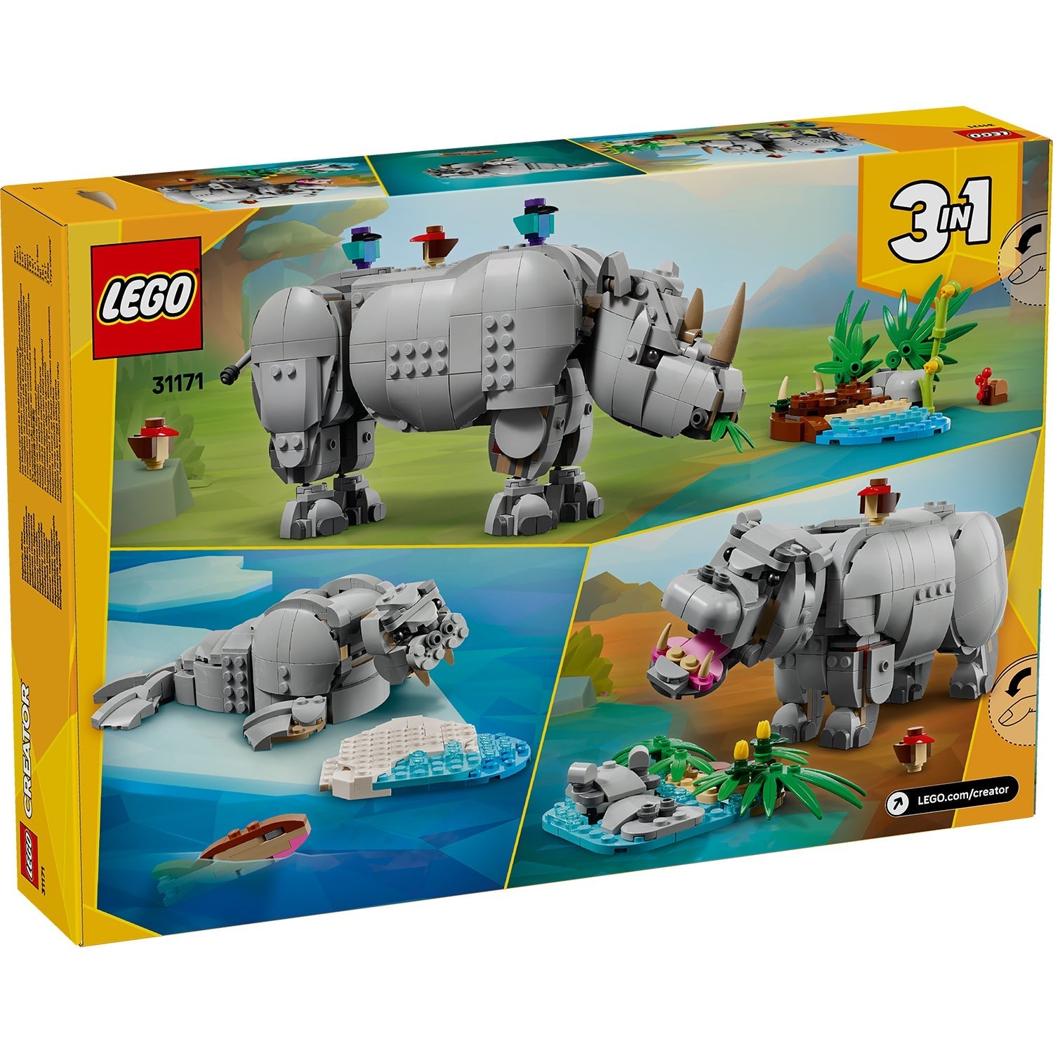 LEGO® Creator 3-in-1 Wild Animals: Majestic Rhino with Birds